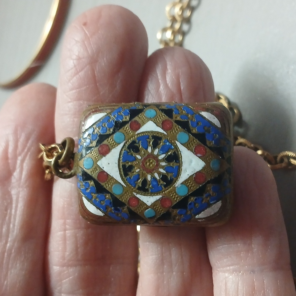 Vintage Gold and Multicolor Pendant Necklace Double Photo.. - Picture 10 of 10